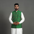 Green Silk Cotton Handwoven Pochampally Ikat Nehru Jacket