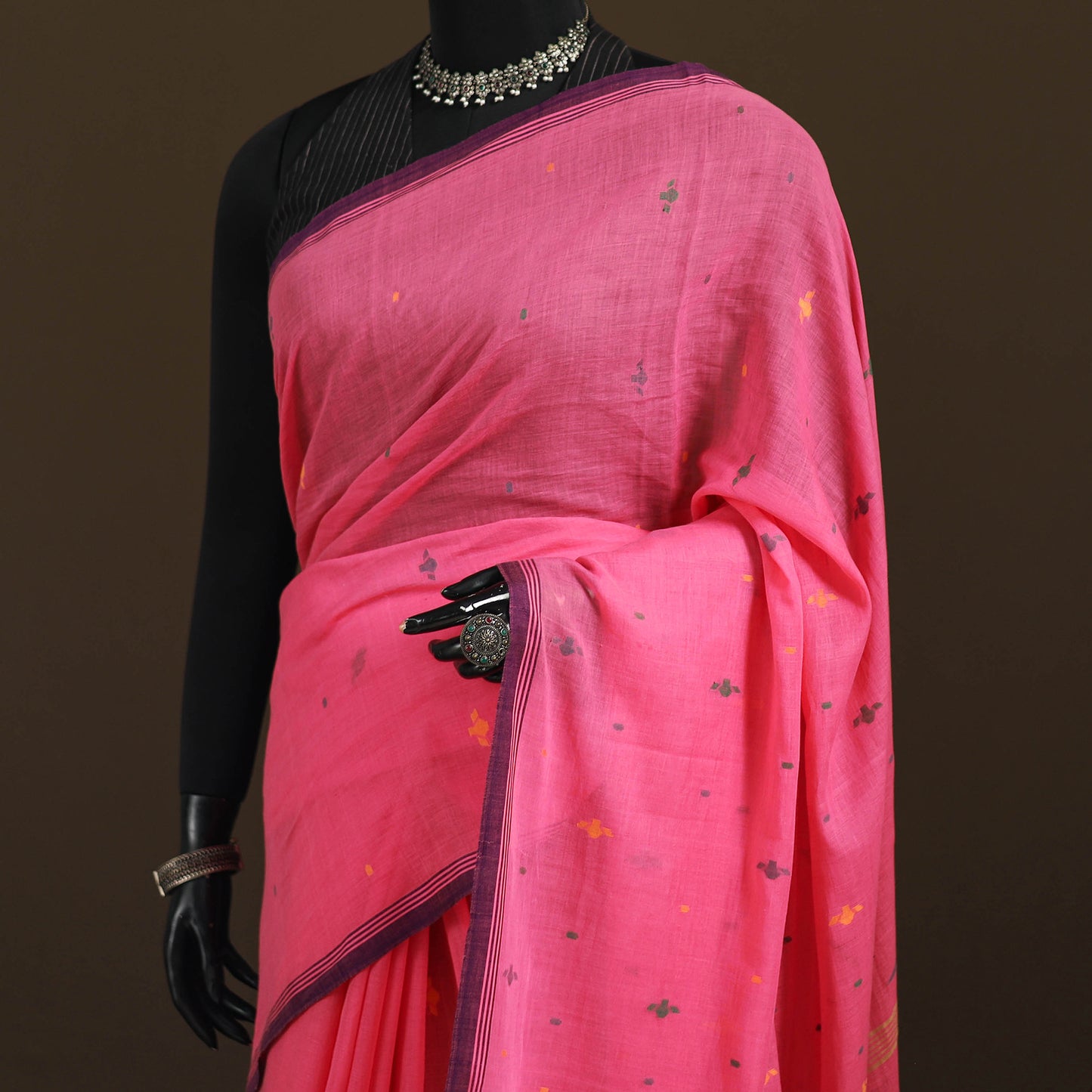 Phulia Jamdani Pure Handloom Cotton Saree with Tassels (Count 92/84) 22