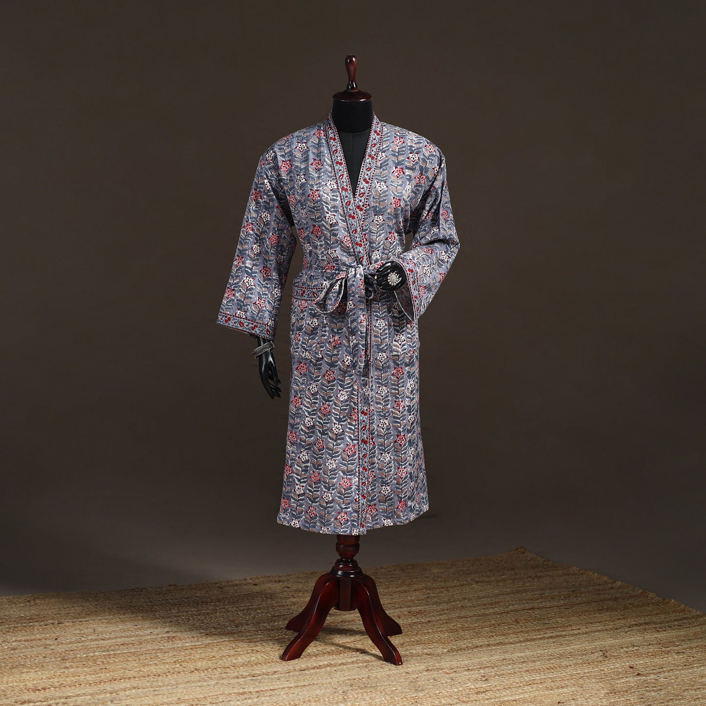 Sanganeri Hand Block Print Waffle Weave Cotton Bath Robe 08