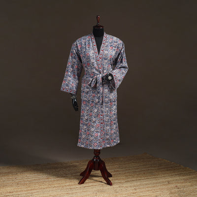 Sanganeri Hand Block Print Waffle Weave Cotton Bath Robe 08