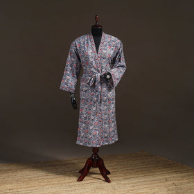 Sanganeri Hand Block Print Waffle Weave Cotton Bath Robe 08