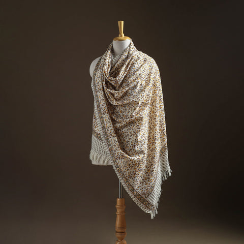 Floral sanganeri print pure merino wool handwoven shawl 40