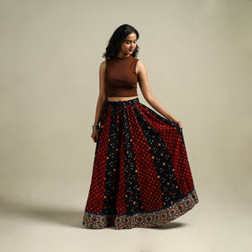 Multicolor - Bandhani Tie-Dye 24 Kali Patchwork Cotton Long Skirt 09