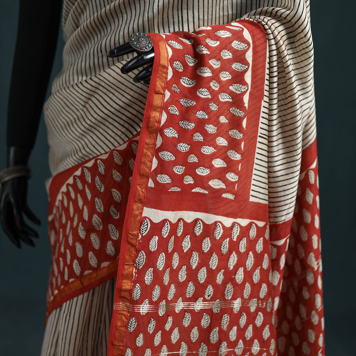 Bagru Hand Block Print Natural Dyed Mulberry Silk Saree 27