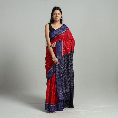 Red - Ikat Weave Handloom Cotton Sambalpuri Saree 24