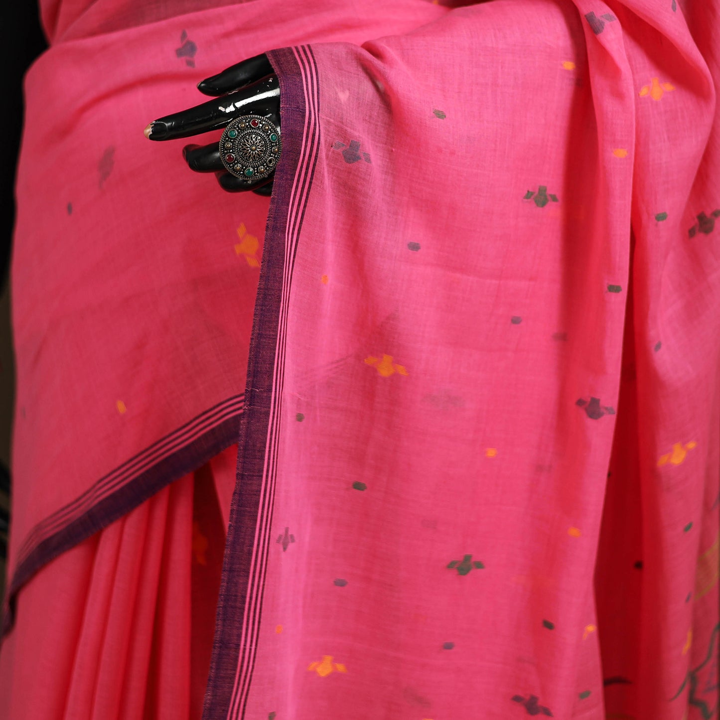 Phulia Jamdani Pure Handloom Cotton Saree with Tassels (Count 92/84) 22