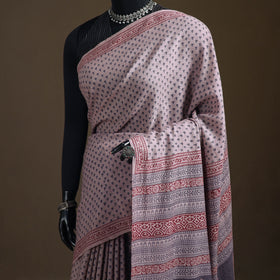 Handwoven Merino Wool Natural Dyed Hand Block Print Bagh Saree 09