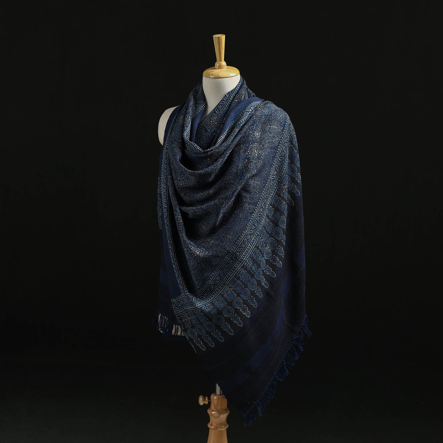 Kutch Handwoven Ajrakh Hand Block Print Merino Wool Shawl  54