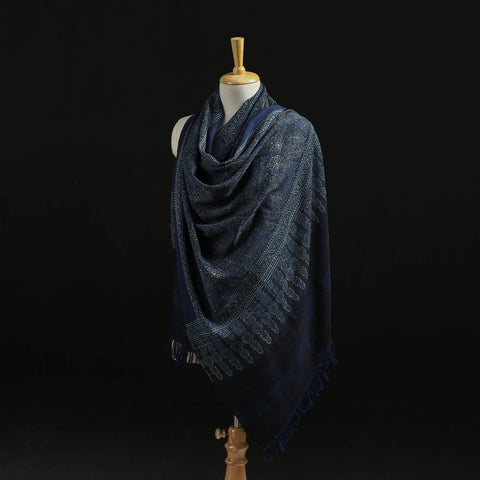 Kutch Handwoven Ajrakh Hand Block Print Merino Wool Shawl  54