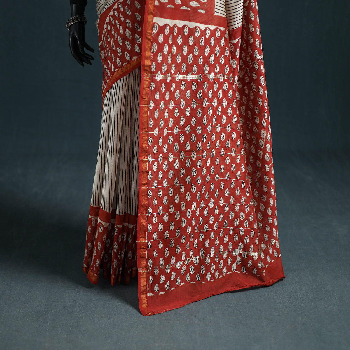 Bagru Hand Block Print Natural Dyed Mulberry Silk Saree 27