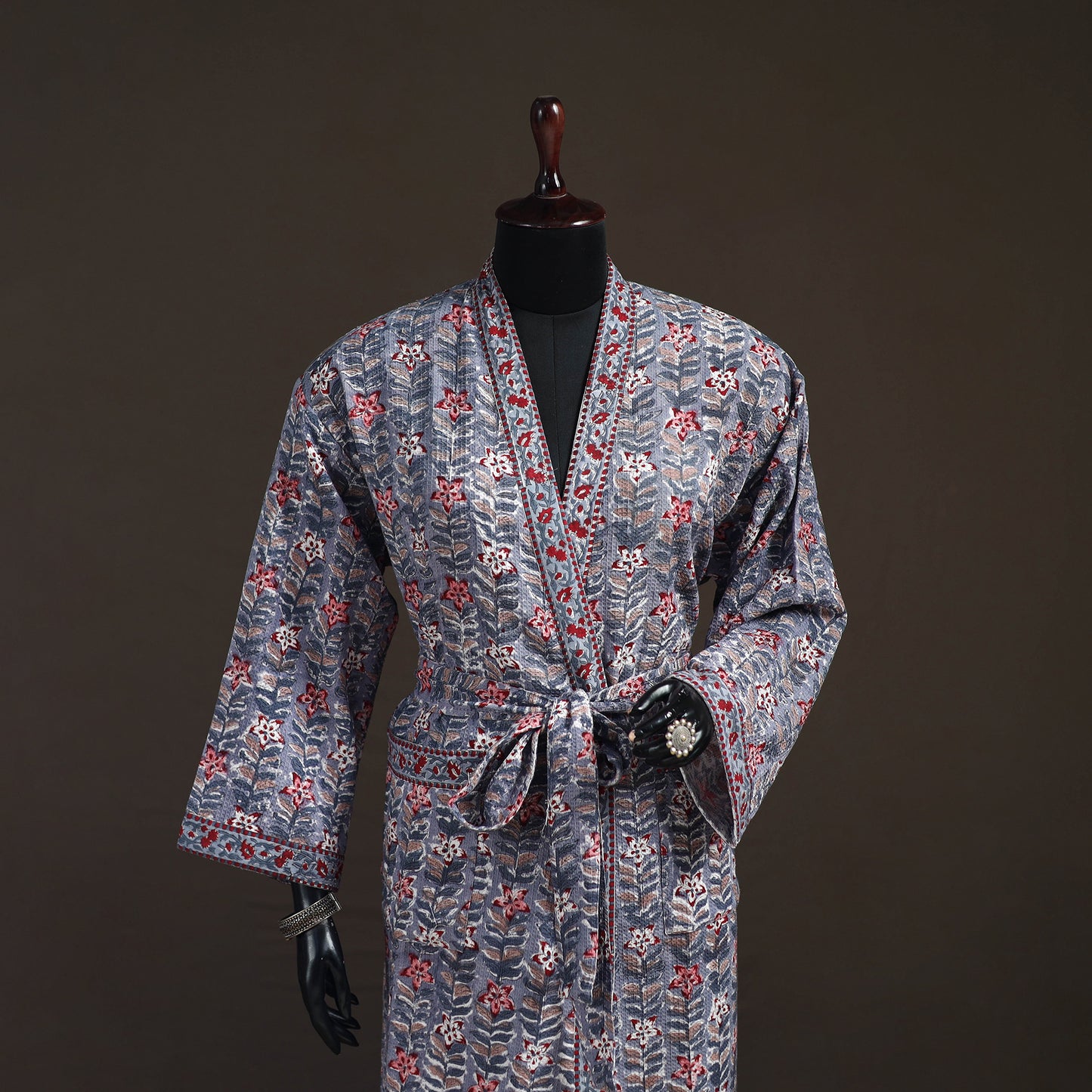 Sanganeri Hand Block Print Waffle Weave Cotton Bath Robe 08