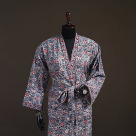 Sanganeri Hand Block Print Waffle Weave Cotton Bath Robe 08