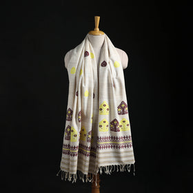 White - Handspun Handwoven Pure Eri Silk Aari Hand Embroidered Shawl of Assam 21