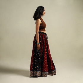 Multicolor - Bandhani Tie-Dye 24 Kali Patchwork Cotton Long Skirt 09