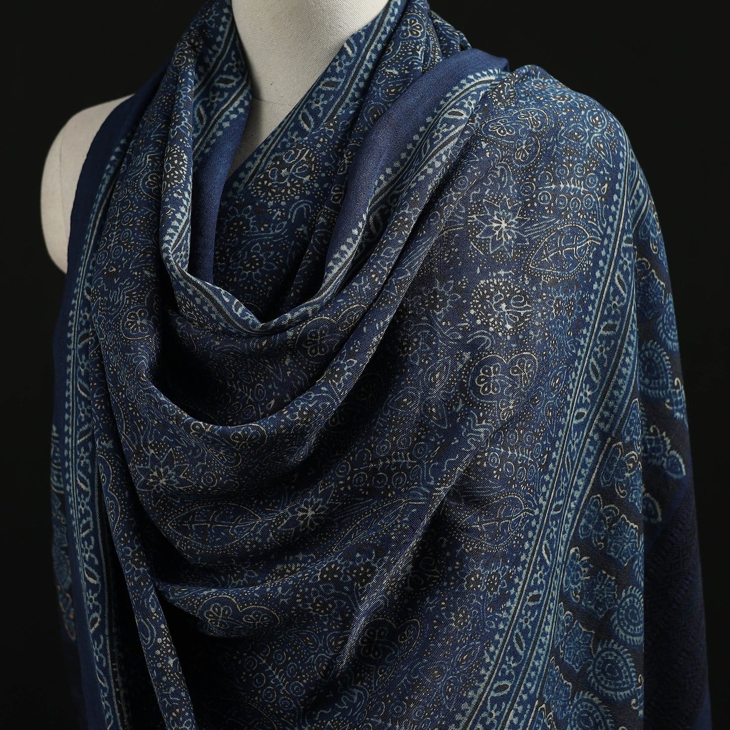Kutch Handwoven Ajrakh Hand Block Print Merino Wool Shawl  54