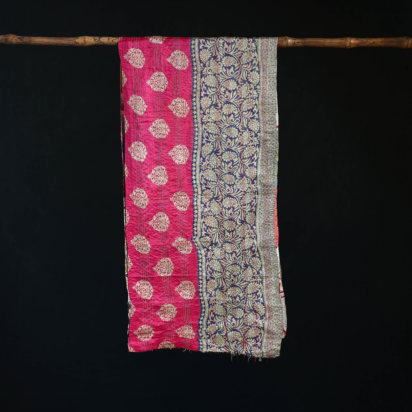 Bengal Kantha Handwork Patchwork Reversible Silk Stole 379