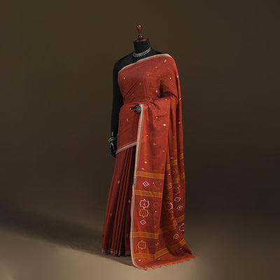 Phulia Jamdani Pure Handloom Cotton Saree with Tassels (Count 92/84) 23