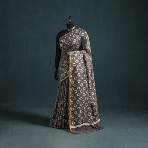 Bagru Hand Block Print Natural Dyed Mulberry Silk Saree 28
