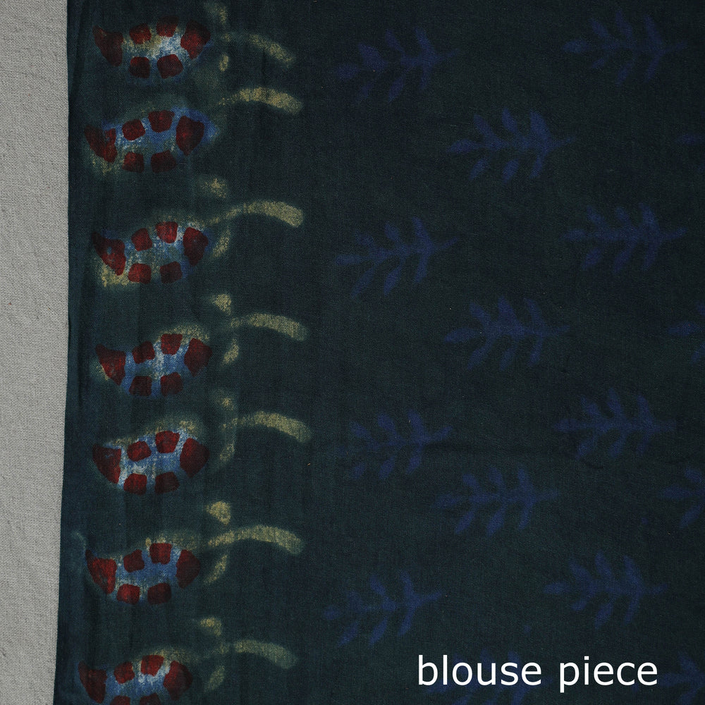 Green - Nandana Dabu Block Printed Mul Cotton Saree 07