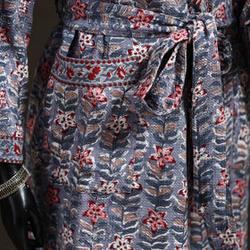 Sanganeri Hand Block Print Waffle Weave Cotton Bath Robe 08