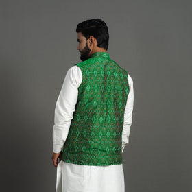 Green Silk Cotton Handwoven Pochampally Ikat Nehru Jacket