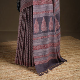 Handwoven Merino Wool Natural Dyed Hand Block Print Bagh Saree 09