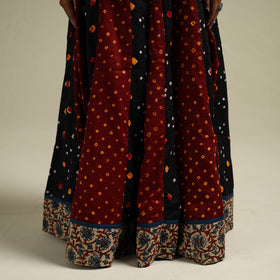 Multicolor - Bandhani Tie-Dye 24 Kali Patchwork Cotton Long Skirt 09