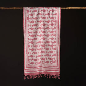 Bagru Dabu Hand Block Print Pure Merino Wool Handwoven Natural Dyed Stole 08