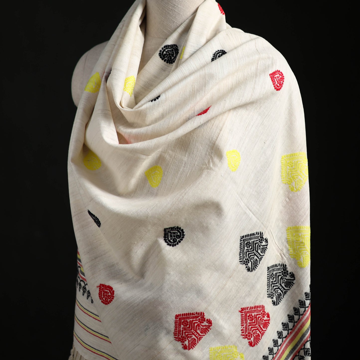 Handspun Handwoven Pure Eri Silk Aari Hand Embroidered Shawl of Assam 22
