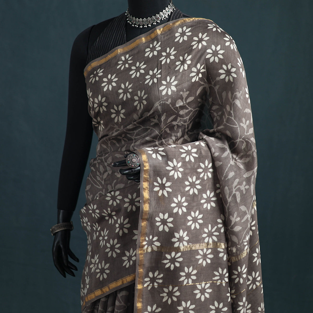 Bagru Hand Block Print Natural Dyed Mulberry Silk Saree 28