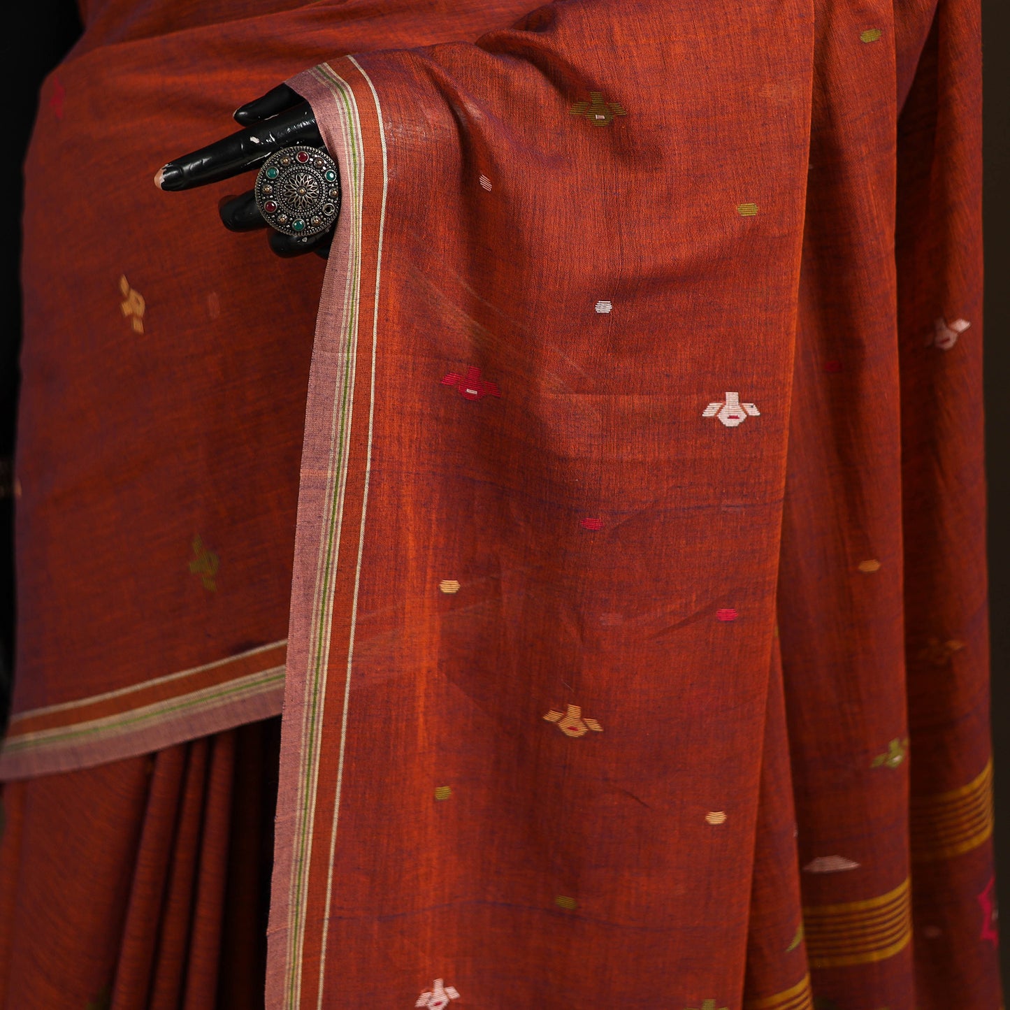 Phulia Jamdani Pure Handloom Cotton Saree with Tassels (Count 92/84) 23
