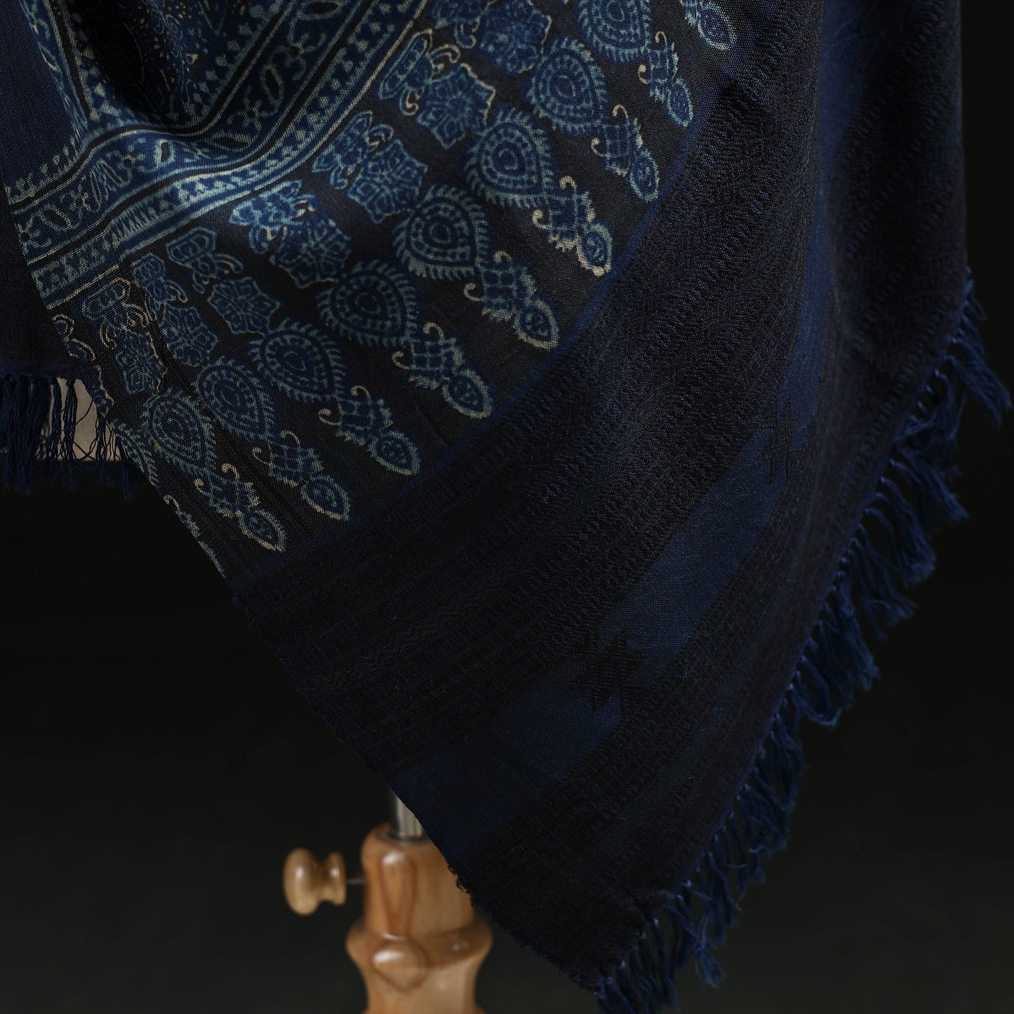 Kutch Handwoven Ajrakh Hand Block Print Merino Wool Shawl  54