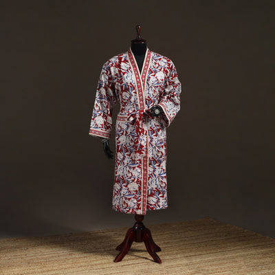 Sanganeri Hand Block Print Waffle Weave Cotton Bath Robe 09