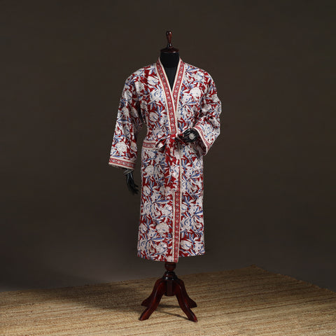 Sanganeri Hand Block Print Waffle Weave Cotton Bath Robe 09