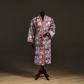 Sanganeri Hand Block Print Waffle Weave Cotton Bath Robe 09