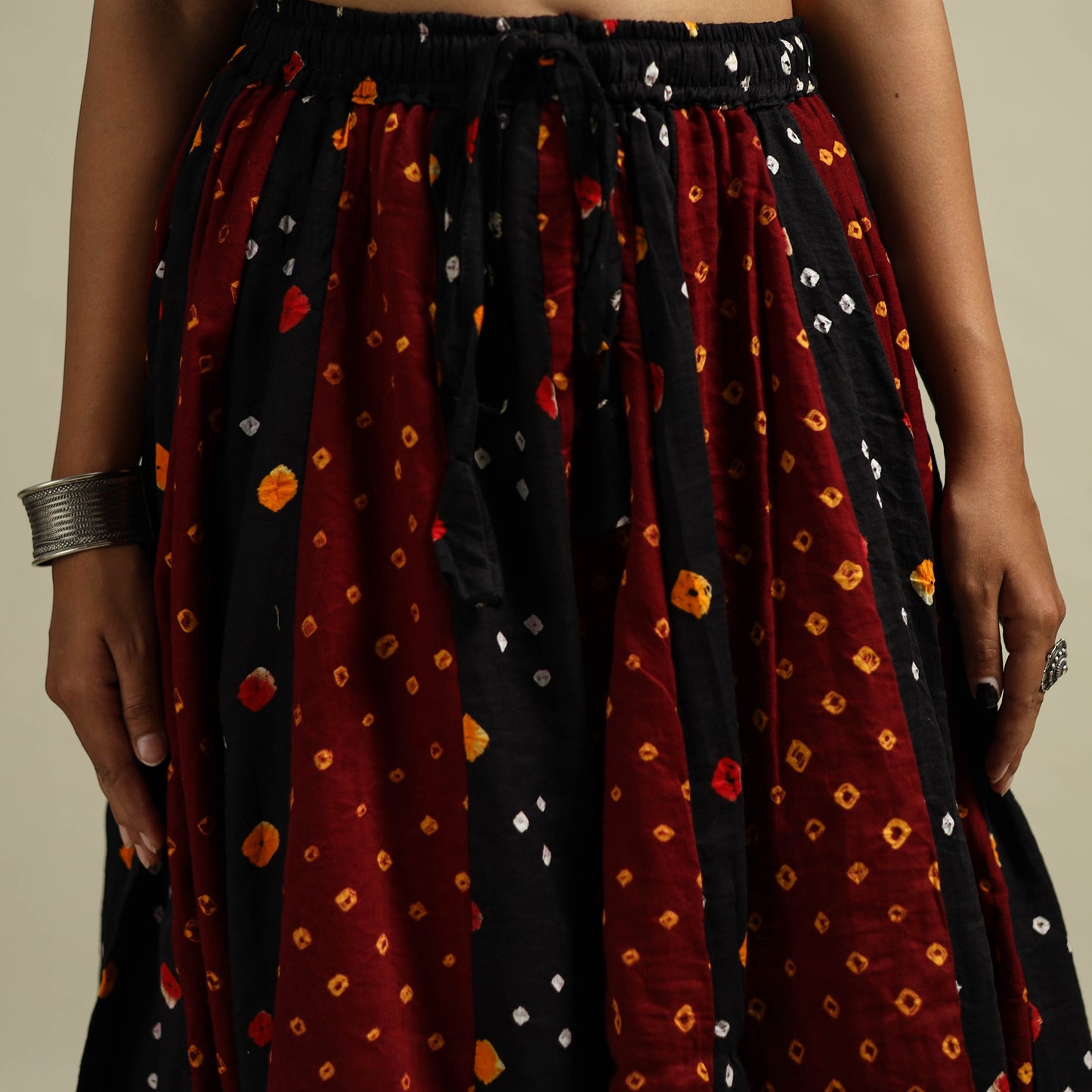Multicolor - Bandhani Tie-Dye 24 Kali Patchwork Cotton Long Skirt 09