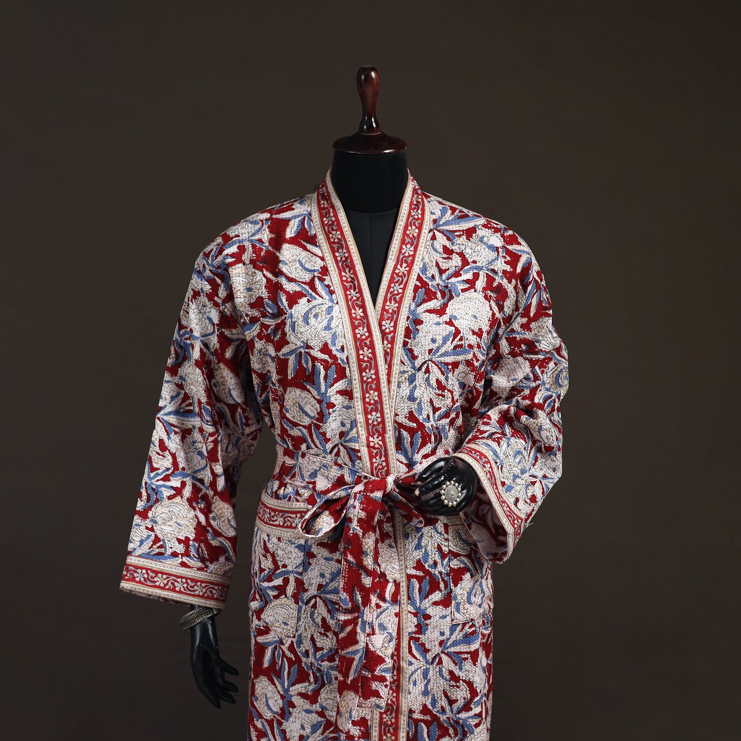 Sanganeri Hand Block Print Waffle Weave Cotton Bath Robe 09