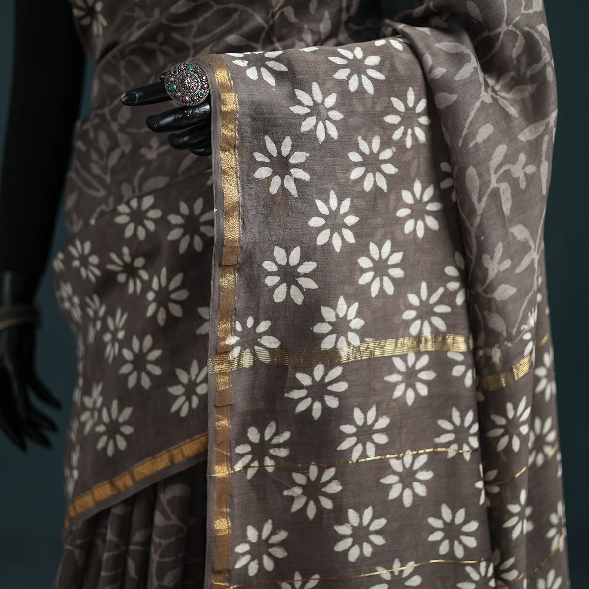 Bagru Hand Block Print Natural Dyed Mulberry Silk Saree 28