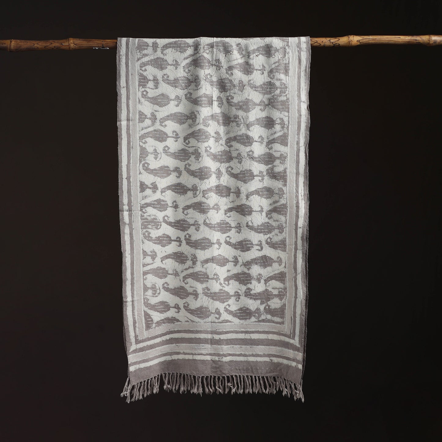Bagru Dabu Hand Block Print Pure Merino Wool Handwoven Natural Dyed Stole 06