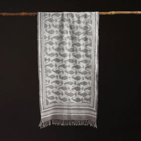 Bagru Dabu Hand Block Print Pure Merino Wool Handwoven Natural Dyed Stole 06