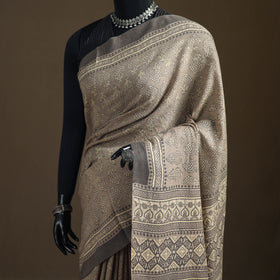 Handwoven Merino Wool Natural Dyed Hand Block Print Ajrakh Saree 10