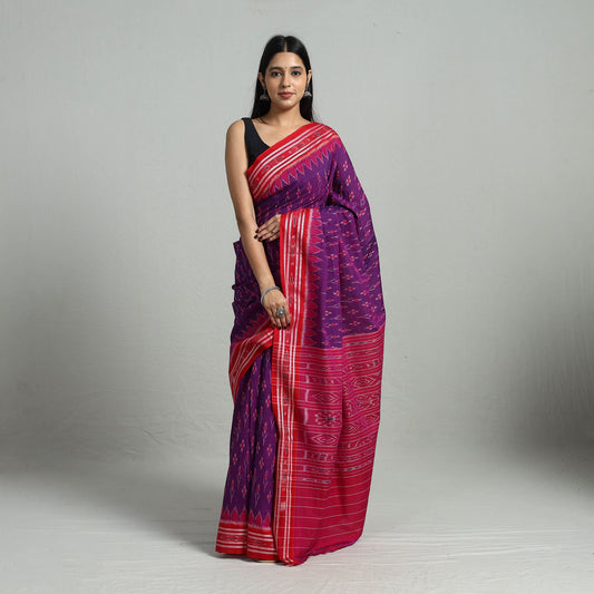 Purple - Ikat Weave Handloom Cotton Sambalpuri Saree 25