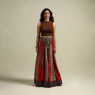 Multicolor - Bandhani Tie-Dye 24 Kali Patchwork Cotton Long Skirt 01