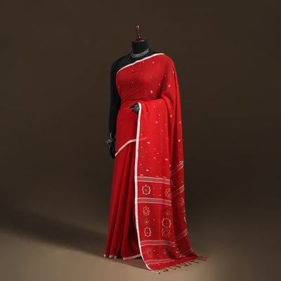 Phulia Jamdani Pure Handloom Cotton Saree with Tassels (Count 92/84) 24