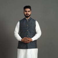 Dark Grey - Silk Cotton Handwoven Pochampally Ikat Nehru Jacket 15