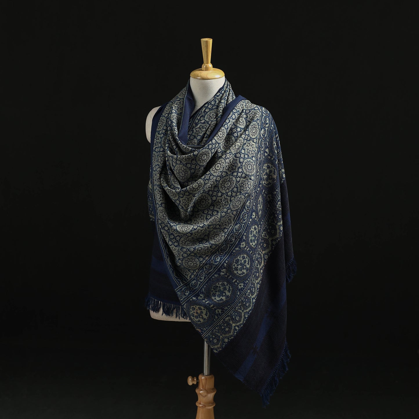 Kutch Handwoven Ajrakh Hand Block Print Merino Wool Shawl  55