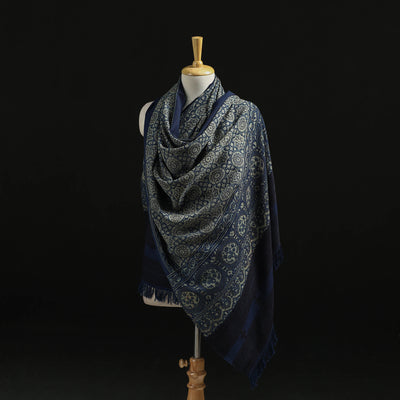 Kutch Handwoven Ajrakh Hand Block Print Merino Wool Shawl  55