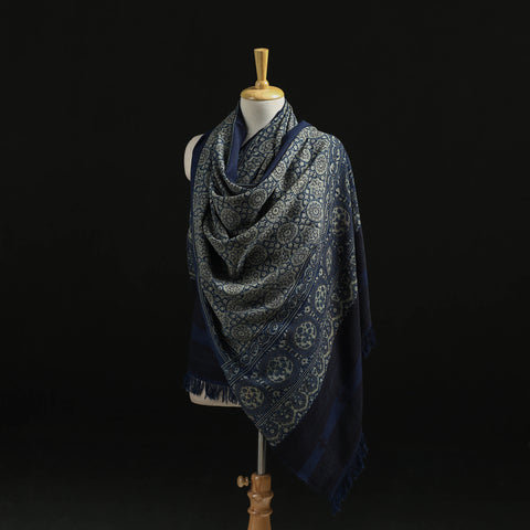 Kutch Handwoven Ajrakh Hand Block Print Merino Wool Shawl  55