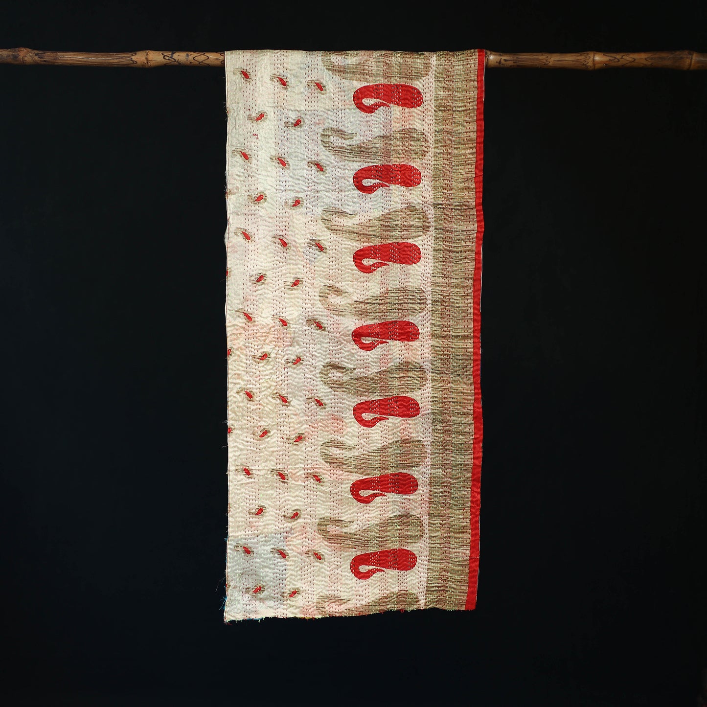 Bengal Kantha Handwork Patchwork Reversible Silk Stole 374