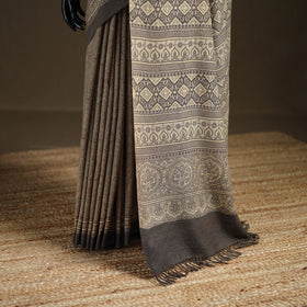 Handwoven Merino Wool Natural Dyed Hand Block Print Ajrakh Saree 10